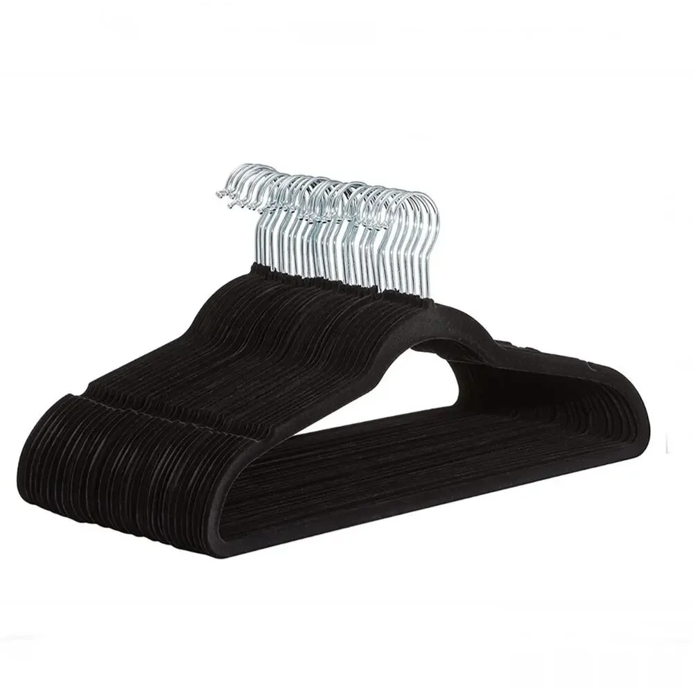 Basics Slim, Velvet, Non-Slip Suit Clothes Hangers, Black/Silver - Pack …